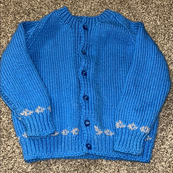Vintage Kids Hand Knitted Blue Dinosaur Sweater - Picture 1 of 2